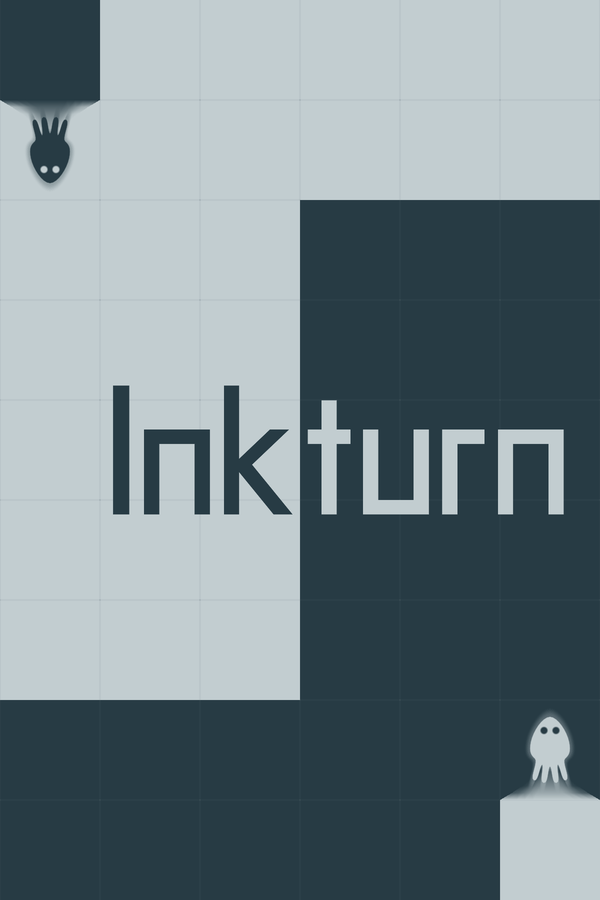 Portrait Inkturn artwork with the wordmark across light and dark cells, and inkfish in the outer left and right columns.