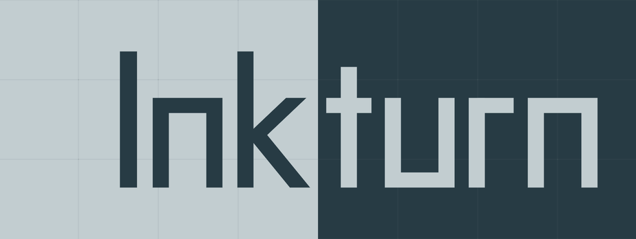 Two-tone Inkturn wordmark on a split light and dark cell background.